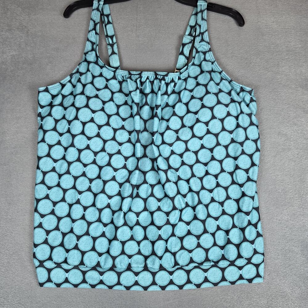 Women's 3XL Tankini Swim Top Blue Polka Dot Swimwear NWOT Plus Size